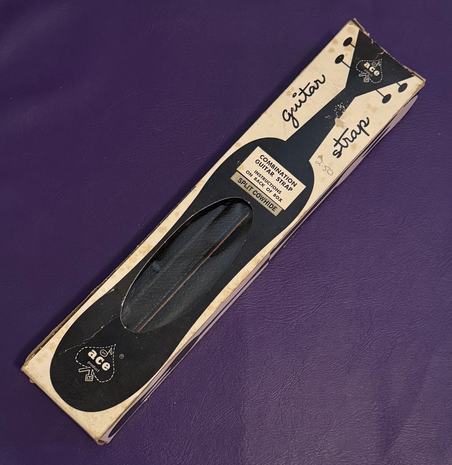 Vintage 1960s 1969 Ace Guitar strap Hendrix Clapton Woodstock Case Candy Gibson Les Paul Fender Stratocaster