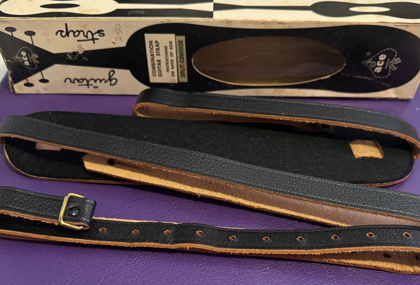 Vintage 1960s 1969 Ace Guitar strap Hendrix Clapton Woodstock Case Candy Gibson Les Paul Fender Stratocaster